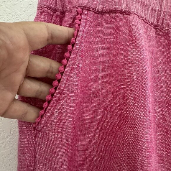 Talbots Pants Womens 12 Pink Linen Cropped Tassel Drawstring Resort Boho Trim‎ - Picture 11 of 13